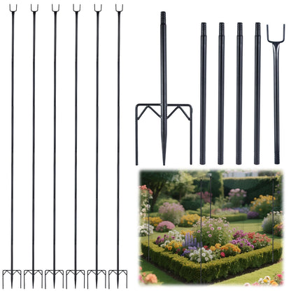 6 Pack 7.2ft Metal Garden Netting Support Stakes, Heavy Duty Garden Netting Pole with 50 Tie Rustproof Gardening Fence Stake Crop Cage Protection Post Frame for Support Fruits Garden Bed Plant Net