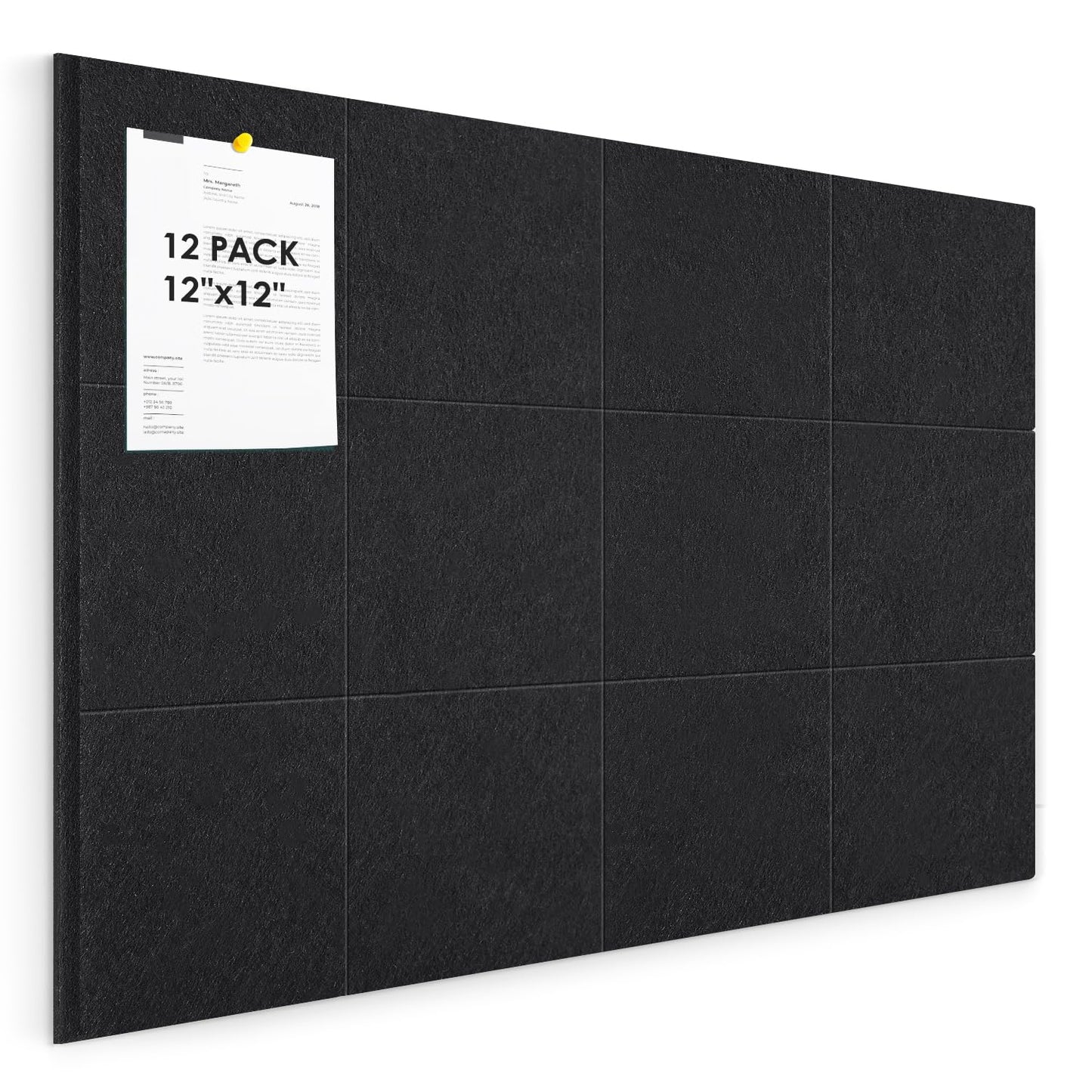 Large Felt Bulletin Board 48" x 36", Cork Board Alternative, 12 Pack Felt Wall Tiles with Push Pins and Adhesive Tabs, Cork Boards for Walls Pin Board for Office & HomePanels, Black