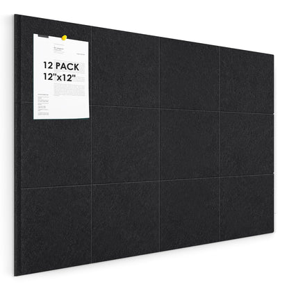 Large Felt Bulletin Board 48" x 36", Cork Board Alternative, 12 Pack Felt Wall Tiles with Push Pins and Adhesive Tabs, Cork Boards for Walls Pin Board for Office & HomePanels, Black