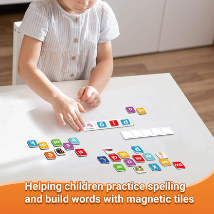 140 Phonics Magnetic Letters Tiles,Learning Letter with Magnet Spelling Board Phonics Games Letter Tiles Phonemic Awareness Alphabet Magnets Magnetic Elkonin Box for Preschool Kindergarten Classroom