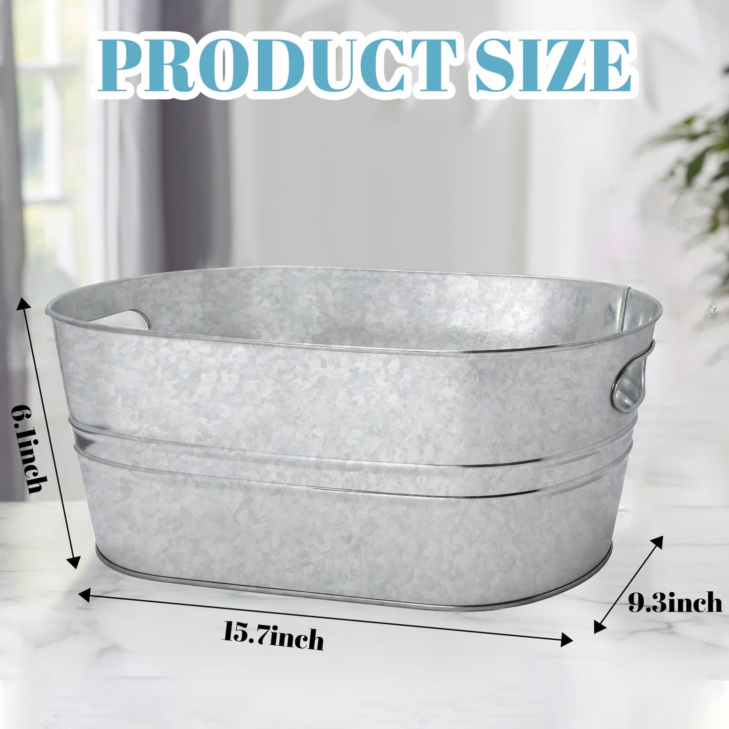 2 Pack 4 Gallon Galvanized Tub Ice Buckets for Parties Portable Beverage Tub Champagne Bucket Metal Ice Buckets for Cocktail Bar with Ice Scoop