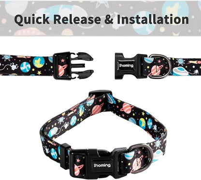 Ihoming Dog Collar and Leash Set for Daily Outdoor Walking Running Training, Space Design for Large Boys Girls Dogs Cats Pets, L-Up to 80LBS