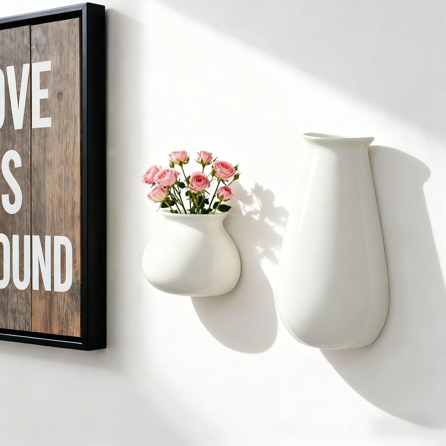 Set of 2 Hanging Ceramic Wall Planters, Wall Mounted Plant Holder, White Ceramic Planters for Indoor Plants, Home & Office Décor, Wall Hanging Flower Pots for Living Room, Bedroom, Balcony, Garden