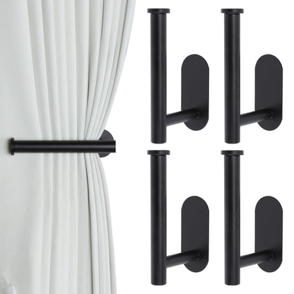 Groleca Adhesive Curtain Holdbacks - 4 Pack No Drill Tie Backs Hooks for Drapes, Damage-Free Wall Mounted Curtain Holders with Strong Adhesive (Black)