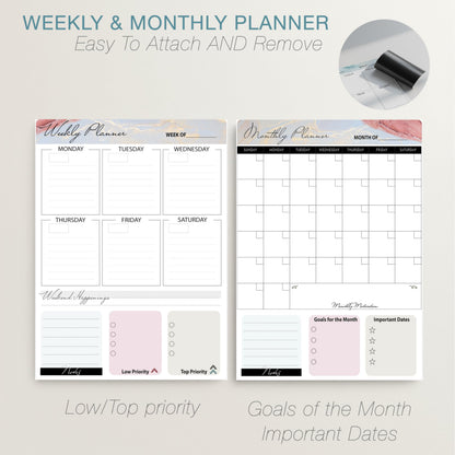Lulu Office Magnetic Dry Erase Board 12x16 with Foldable Stand, Portable Rose Gold Desktop Whiteboard for Home, Office, School & Kitchen, Includes Weekly & Monthly Magnetic Planner Sheets