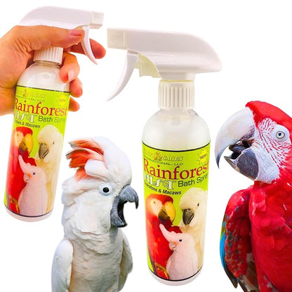 King's Cages Rainforest Mist 17oz White Spray Feather Conditioning Bath Mist with Vanilla Scent for Cockatoos and Macaws Parrots (Pack of 2)