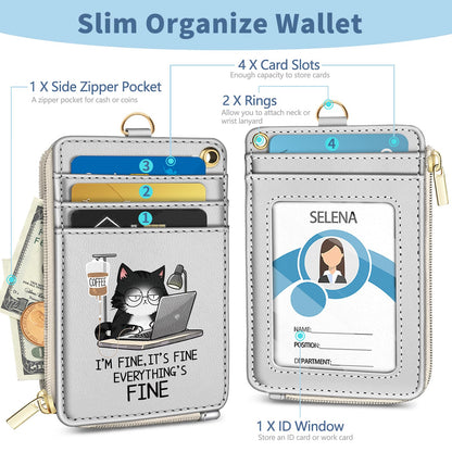 Mavellin Lanyard Wallet with Id Badge Holder, Funny Cat RFID Small Keychain Wallet Women Wristlet, Cute Zipper Credit Card Holder Phone Wrist Neck Strap for Key Name Tag, Teacher Office Work Gifts