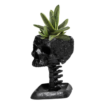 GUTE Skull Planter Pot, Makeup Brush & Pen Holder - Black Skeleton Backbone Plant, 6" Deep Polyresin Strong for Succulents Plants & Flowers - Spooky Skulls Home Decor Serving