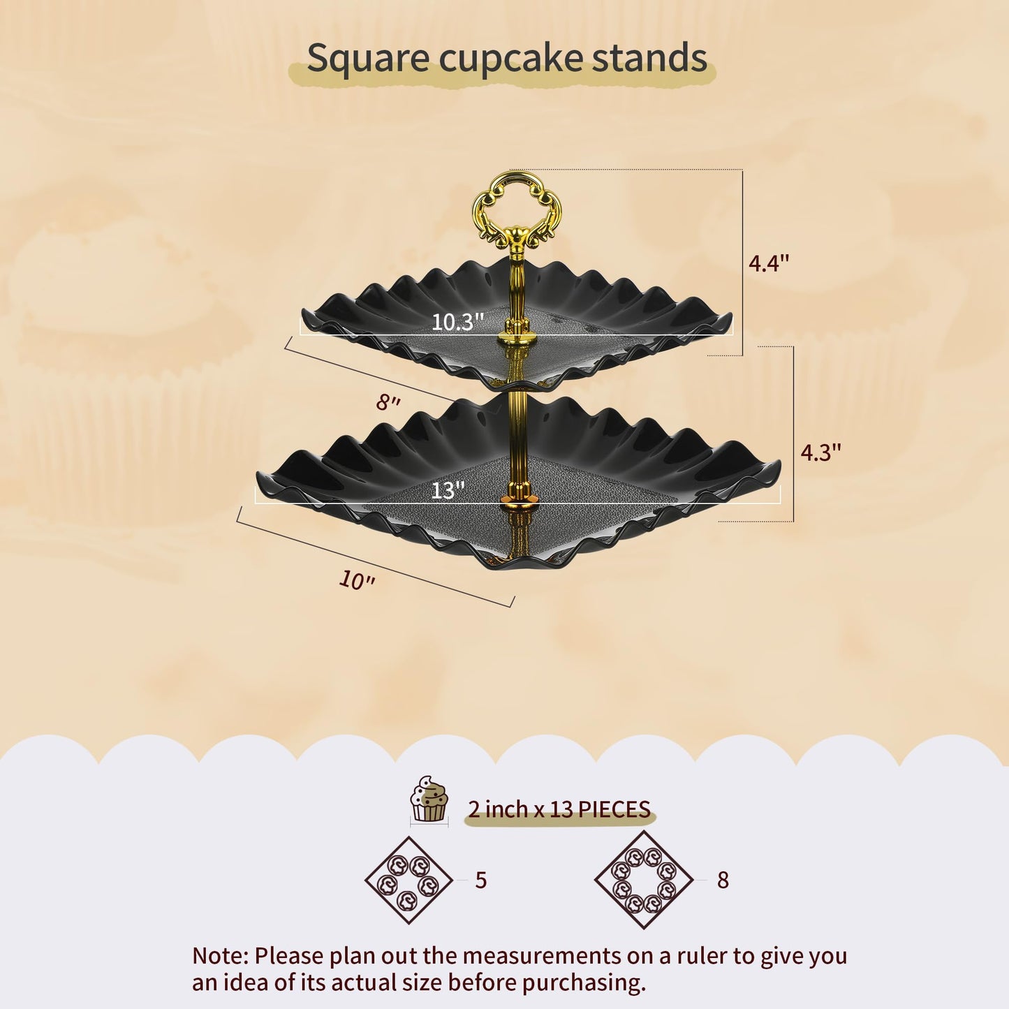 Pack of 11 NWK Cake Stand Set, with 3 x Two-Tier and 3 x Three-Tier Cupcake Stands, 4 x Appetizer Trays, 1 x Tablecloth for Birthday Bridal Baby Shower Party (Black)