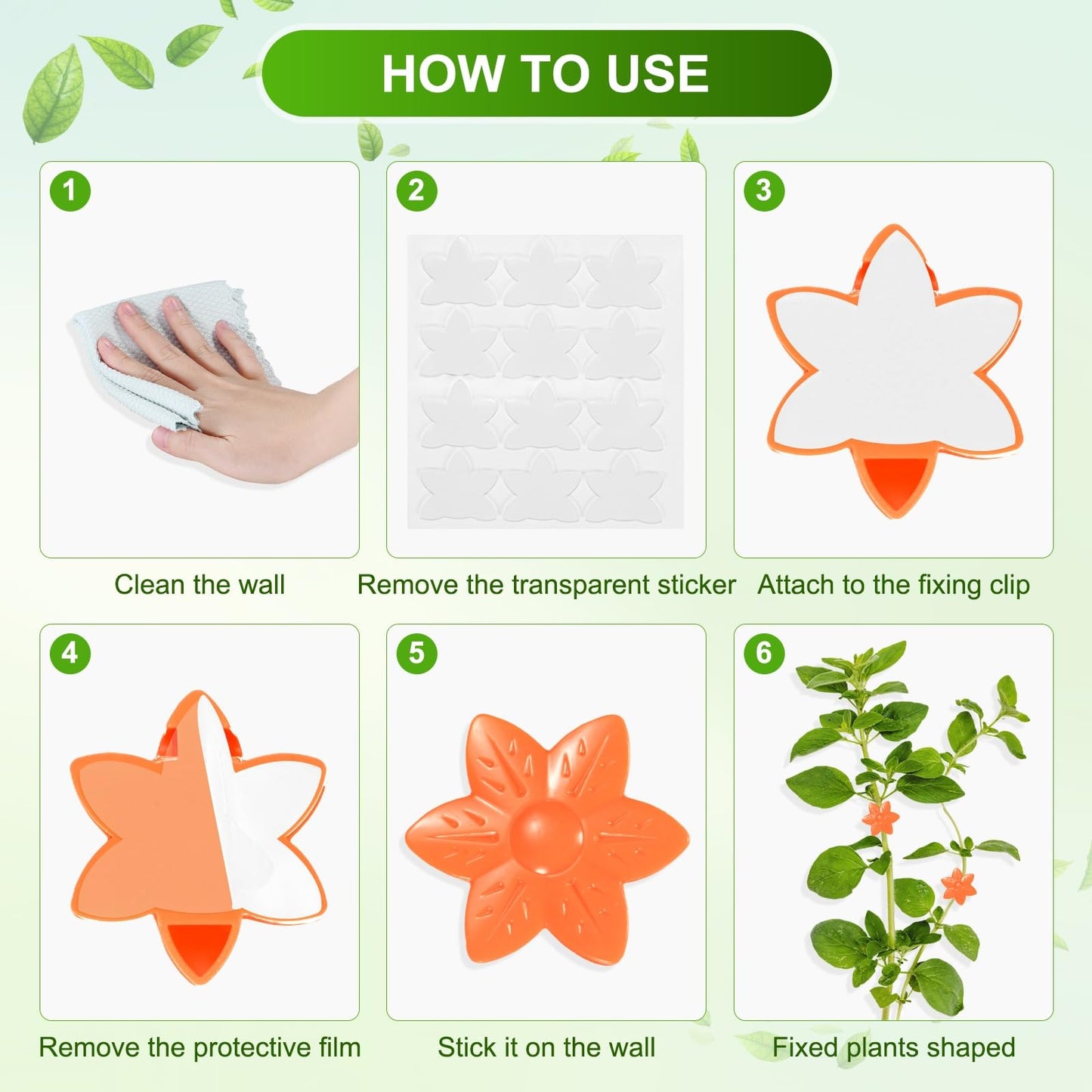 M METERXITY 20 Pack Plant Wall Clips, Self-Adhesive Plant Climbing Wall Clips Fixer with Acrylic Adhesive Sticker for Vine Support/Indoor/Outdoor Decor [Plum Blossom-Orange]
