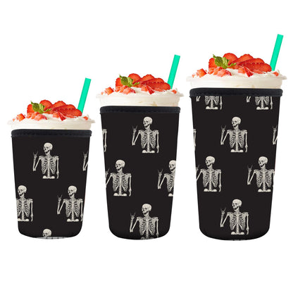 AMZXCFGL 3 Pack Reusable Neoprene Insulator Sleeve for Iced Coffee Cups, Cute Funny Coffee Cup Sleeve, Universal Fit 16-32oz Cups for Hot Cold Beverages Cute Skull