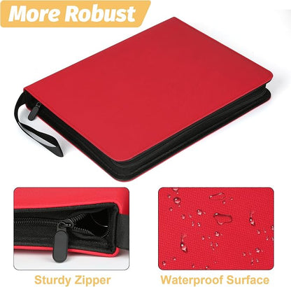 GERMUN 3 Ring 9 Pocket Zipper Card Binder, 720 Double Sided Standard PU Trading Card Album Folder for TCG & Sports Cards, Not Fit Top Loaders (RED)