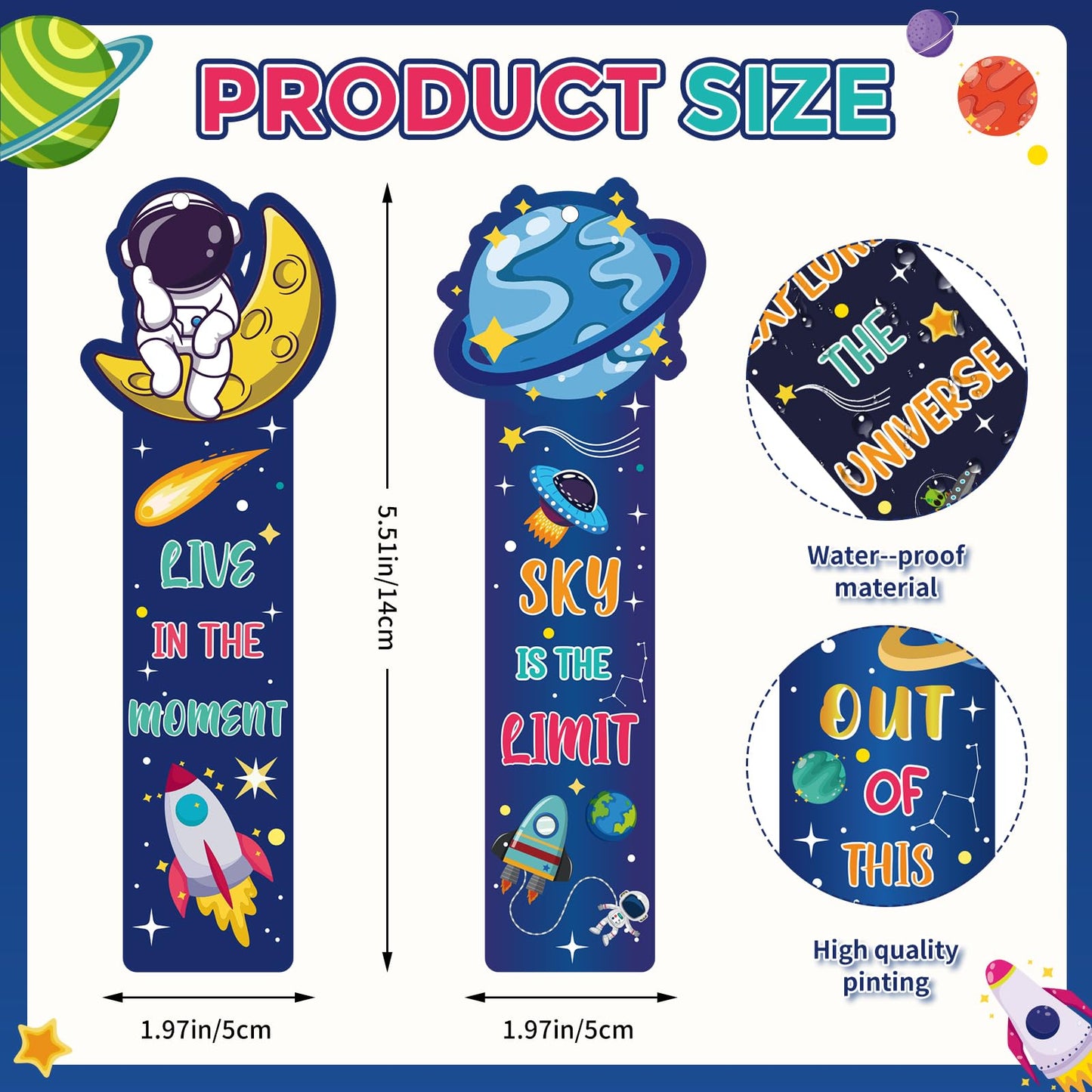 120 Pcs Space Bookmarks Bulk Planet Rocket Space Ship Theme Bookmarks Outer Space Inspirational Quotes Cards Valentines Gifts for Classroom Office Birthday Party Prizes Favors