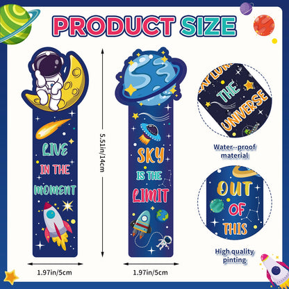 120 Pcs Space Bookmarks Bulk Planet Rocket Space Ship Theme Bookmarks Outer Space Inspirational Quotes Cards Valentines Gifts for Classroom Office Birthday Party Prizes Favors