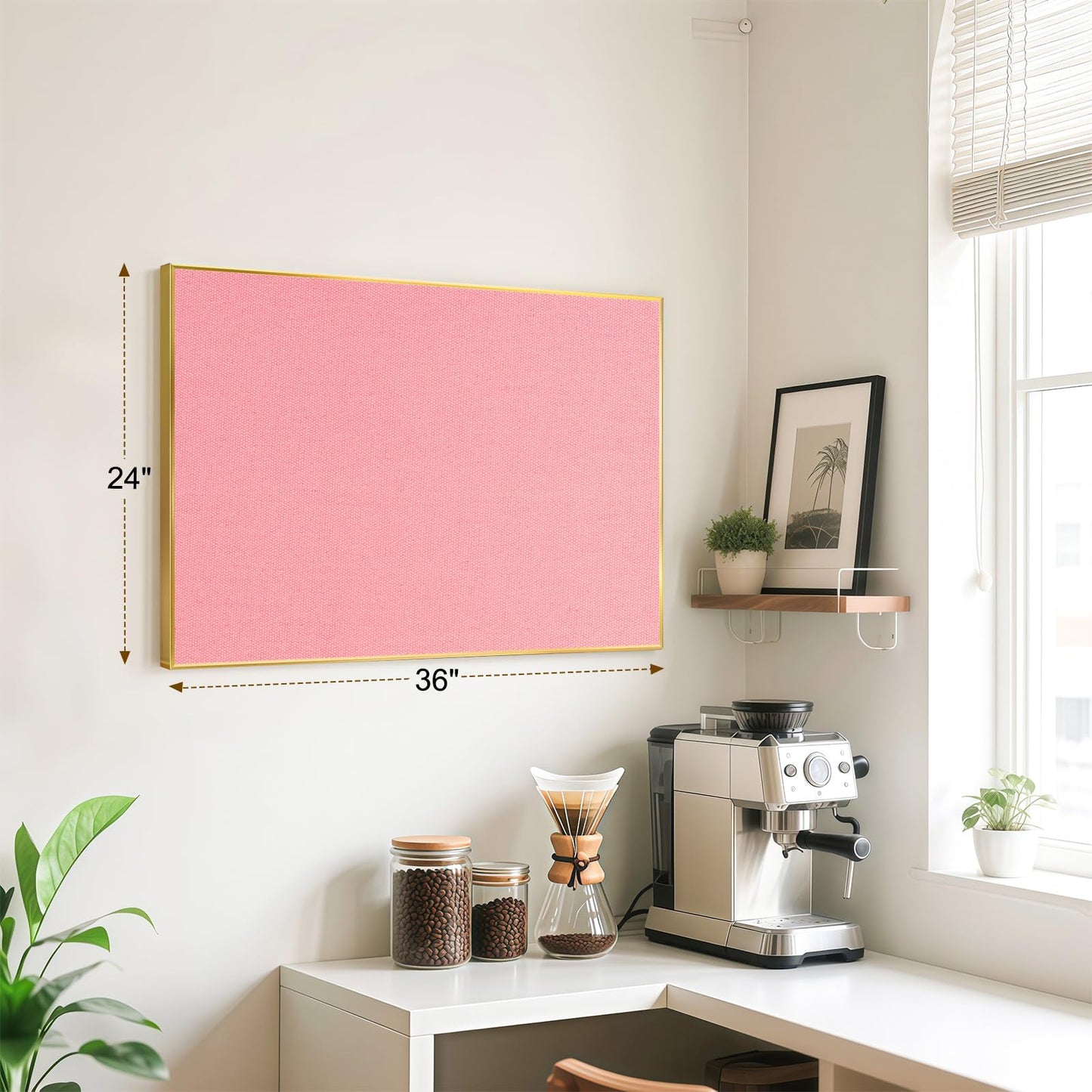 QUEENLINK Linen Bulletin Board 36" x 24", Fabric Pin Board with Gold Aluminum Frame, Decorative Vision Board for Home Office, Bedroom & Dorm Wall Decor, Includes 10 Push Pins, Pink