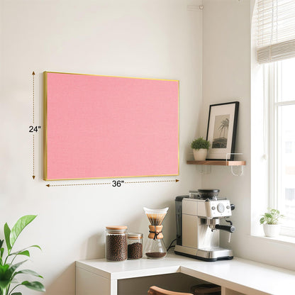 QUEENLINK Linen Bulletin Board 36" x 24", Fabric Pin Board with Gold Aluminum Frame, Decorative Vision Board for Home Office, Bedroom & Dorm Wall Decor, Includes 10 Push Pins, Pink