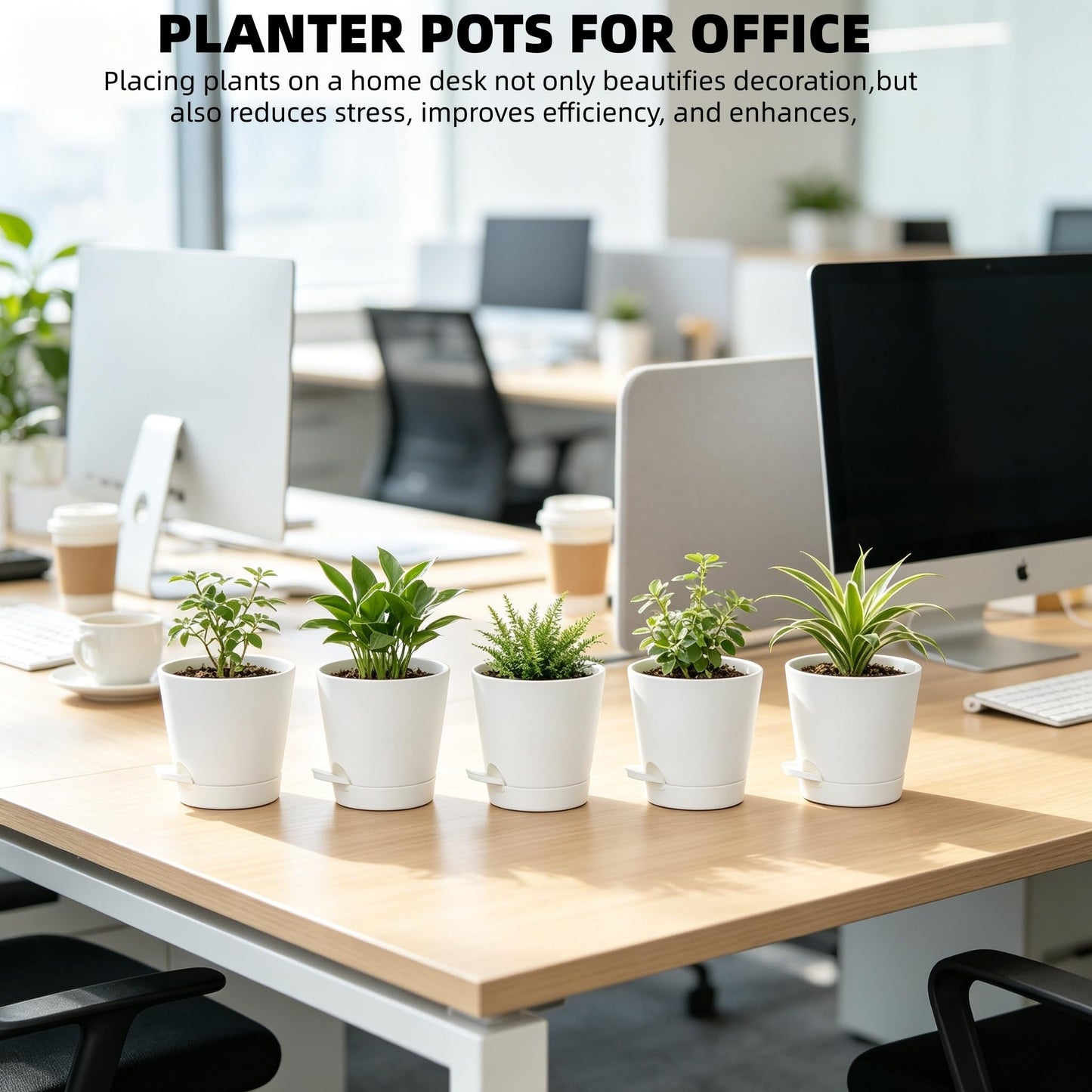 zople 5 Pack 5 Inch African Violet Pots Self Watering, Self-Watering Planters with Drainage Holes & Reservoir, White Plastic Pots for Indoor Outdoor Plants, Succulents & Flowers