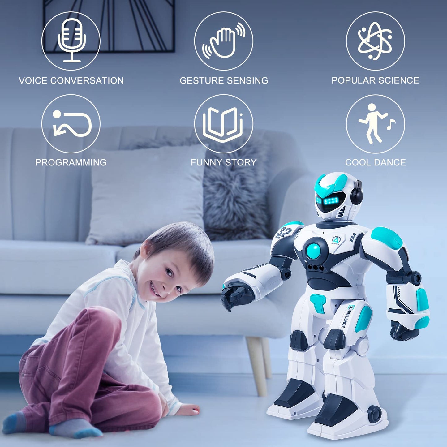 HPROMOT RC Robot Toy for Kids Remote Control RobotToy, Smart Gesture Sensing Rechargeable & Programmable Robot Walking Dancing Singing Chirstmas Gift for 3-15 Years Old Boys Girls