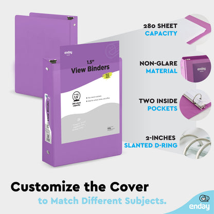 Enday 3 Ring Binder 1.5 Inch, Purple Heavy Duty Three Ring Binder, 325 Sheets Capacity - 1.5 Inch Binder for Home School and Office