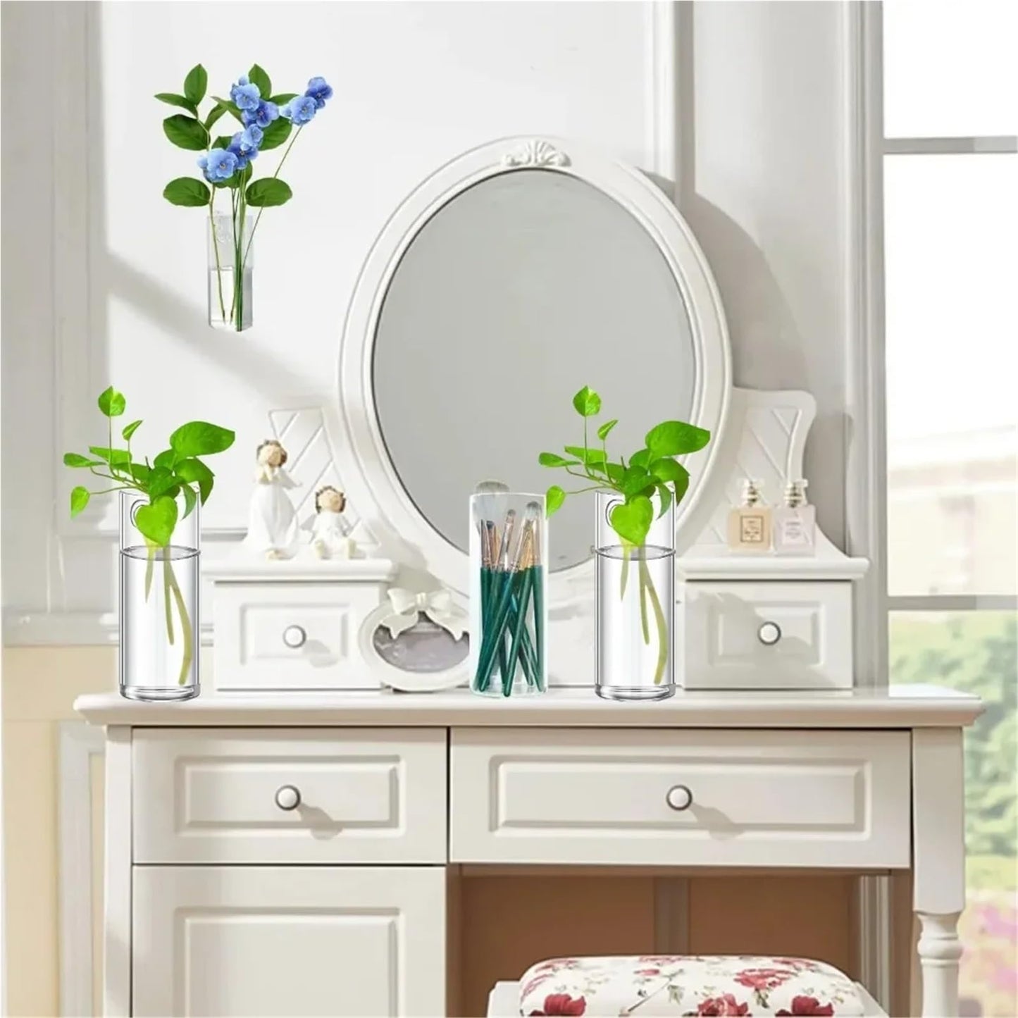 Glass Vase Vase 3Pack Wall Hanging Glass Planters Plant Terrarium Plants Holders Air Plants Wall Vase with Plastic Invisible Traceless Hangers(3Pcs Large)