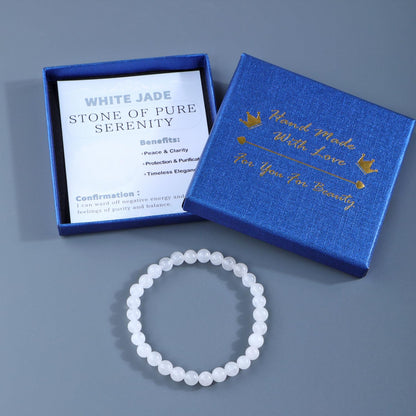 Bymitel 6mm White Jade - Handmade Reiki Gemstone Stretch Bracelet, Natural Beauty & Spiritual Essence, Crystal Healing for Unisex Adults