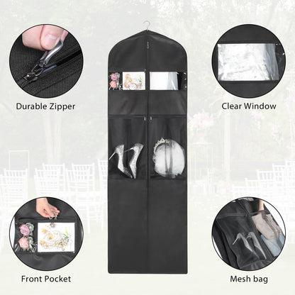 Zilink 72" Wedding Dress Garment Bag Dress Bags for Gowns Bridal Dress Travel Bag with 12”Gusseted and Accessory Pockets for Wedding Dress, Puffy Gowns [Upgraded Version]