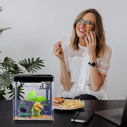 Betta Fish Tank Self Cleaning 2 Gallon Small Aquarium Starter Kits Desktop Room Decor w/LED Light Decorations & Whisper Filters Water Pump (260V2)