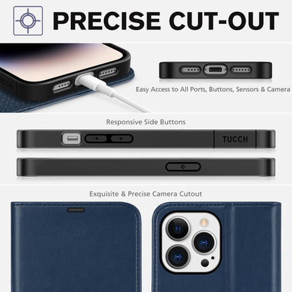 TUCCH Case for iPhone 14 Pro Max Case Wallet, [TPU Shockproof Inner Shell], PU Leather [RFID Blocking] 4 Card Holder Magnetic Stand Protective Cover Compatible with iPhone 14 Pro Max 6.7", Dark Blue