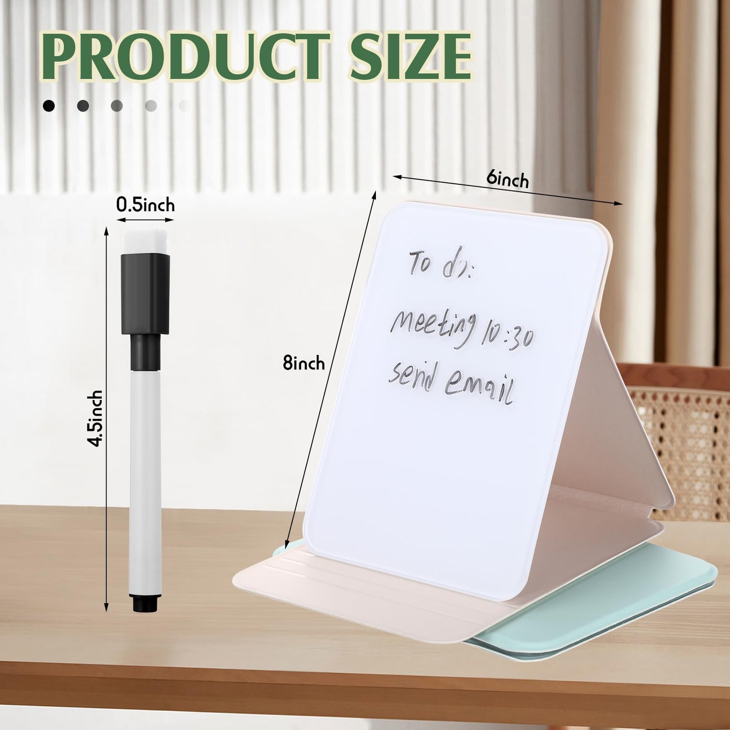 Dunzoom 2 Sets 4 Pcs Small Glass Desktop Whiteboard with Reversable Stand 8x6 Inch Mini Dry Erase White Board Easel with 2 Markers Reusable Desk Notepad for Home Office School Supplies (White,Green)
