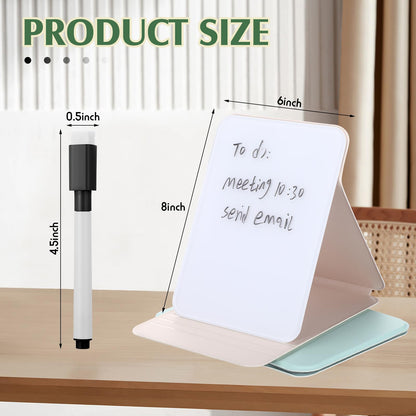 Dunzoom 2 Sets 4 Pcs Small Glass Desktop Whiteboard with Reversable Stand 8x6 Inch Mini Dry Erase White Board Easel with 2 Markers Reusable Desk Notepad for Home Office School Supplies (White,Green)