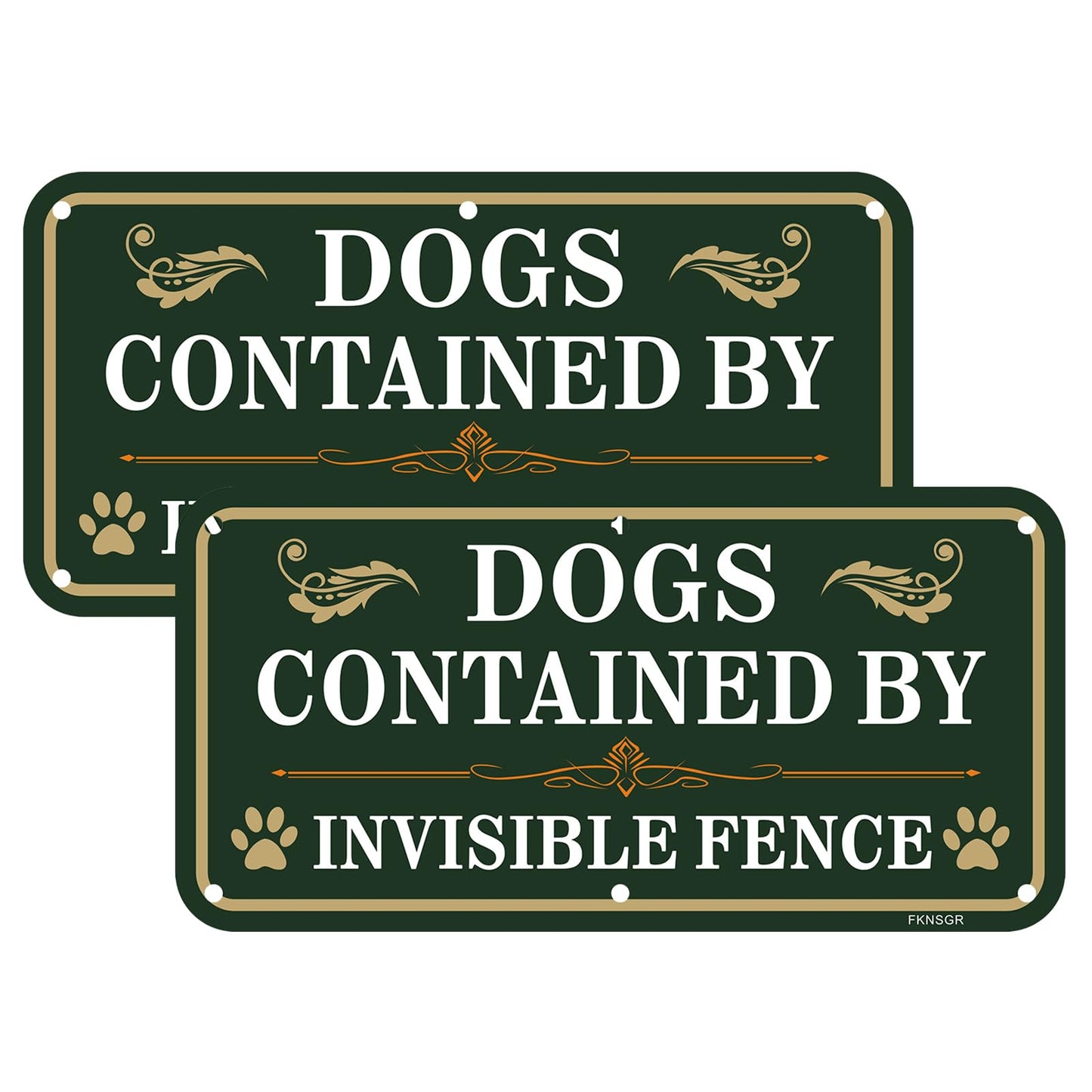 FKNSGR Dogs Contained By Invisible Fence Sign 2 Pack, 12 x 6 inches Rust Free .040 Aluminum Beware Of Dog Sign, UV Protected, Fade Resistant