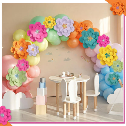 Mooliwe Paper Flowers Decorations for Wall DIY 3D Paper Bulletin Board Mexican Flowers Backdrop Decoration for Classroom Back to School Holiday Party(Bright,12 Set)