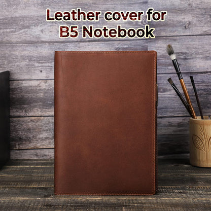 Hiram B5 Leather Notebook Cover, B5 Genuine Leather Journal Cover Diary Cover, 7.6in x 10.6 in Writing Notebook Cover,Handbook Cover, Planner Cover Leather