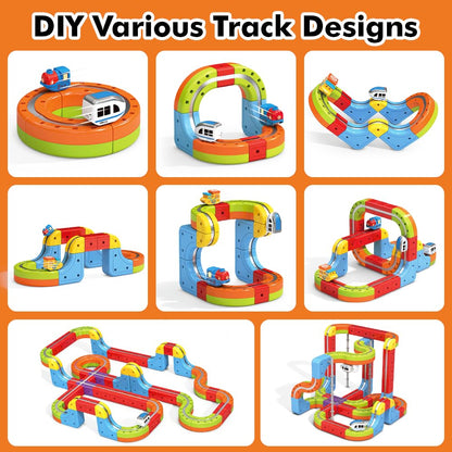 Electric Train Set with 2 Trains, 3D Infinity Train Tracks, DIY Toy Car Track, Modular Building Blocks Freely Assembled, STEM Learning Toy for Kids Toddlers Boys & Girls (2 White Trains)