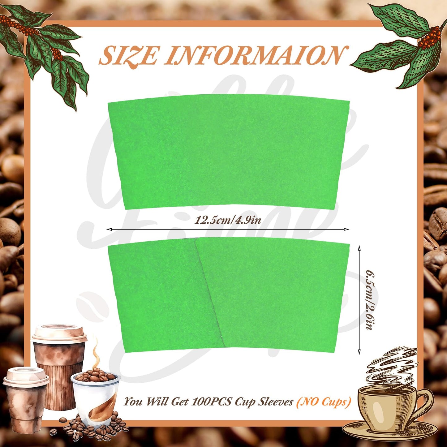 Disposable Coffee Cup Sleeves Corrugated Kraft Paper Coffee Cup Sleeves Holder Protective Insulated Heat Espresso ForHot Drinks 8-24oz (Green, 100 Pcs)