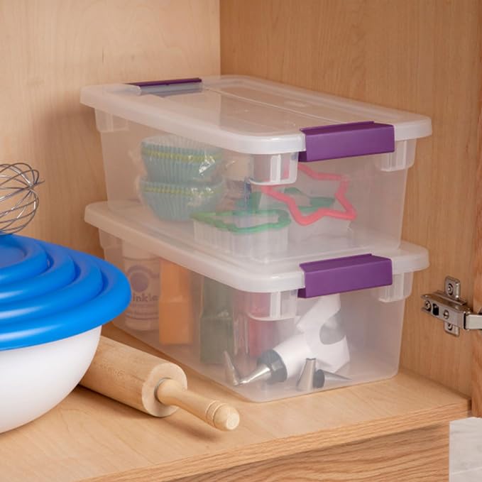 Sterilite 6 Qt ClearView Latch Storage Box Stackable Bin with Latching Lid, Plastic Container to Organize Shoes in Closet, Clear (24 Pack)