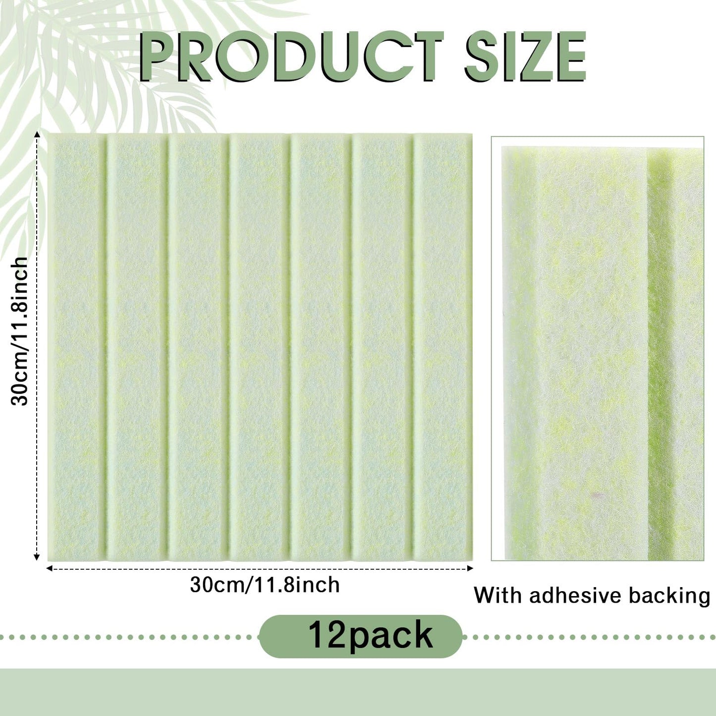 Honoson 12 Pack 48"x 36" Large Cork Board Alternative Felt Bulletin Board Wall Tiles with Safe Square Adhesive Roll Cork Tiles for Walls Home Office Classroom Back to School Pin Panels(Sage Green)