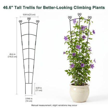 46.6" Tall Plant Trellis for Climbing Plants Indoor Outdoor, Durable Metal Trellis for Potted Plants, Adjustable Climbing Plant Support for Vines, Clematis, Morning Glories, Ivy, Black, 2 Pack