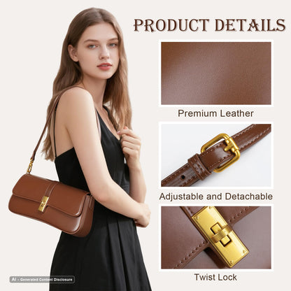 MoreFarther Shoulder Bag for Women, Genuine Leather Crossbody Bag Handbag with Removable Adjustable Straps(Coffee)