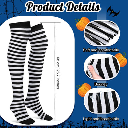 Vicenpal 3 Pcs Halloween Witch Costume Accessories Witch Broom Shoe Covers Socks Broomstick for Women Cosplay Party(Black White)