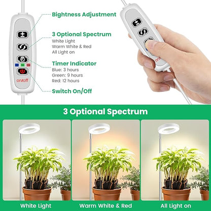 Aokrean Grow Lights for Indoor Plants, Full Spectrum Plant Lights for Indoor Growing with with 3/9/12H Timer, 3 Color Modes, 10 Brightness, 6.5"-26" Height Adjustable Small Grow Light, 1 Pack(3.4in)