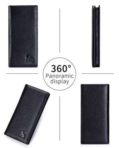 STEELLION Unisex Vintage Leather Long Bifold Wallet - RFID Blocking Billfold with ID Window & Multi-Card Slots - Genuine Cowhide Cash & Receipt Organizer for Travel (91644-Black)