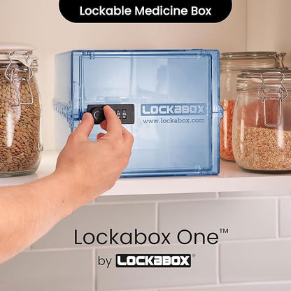 Lockabox One™ | Premium Medicine Lock Box | Medium Medication Lock Box With Code For Medicines, Vitamins & Supplements | External Size 12 x 8 x 6.6 inches (Light Medi Blue)