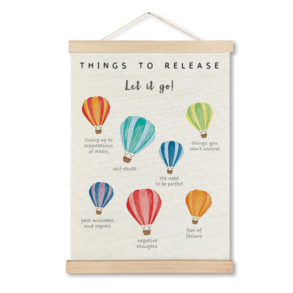 IAFQWDS Things To Release Mental Health Wall Art Hanging Poster Framed, Inspirational Anxiety Relief Quotes Wall Decor Prints for Classroom Therapy Counselor Office Calm Down Corner, 12x16 Inch