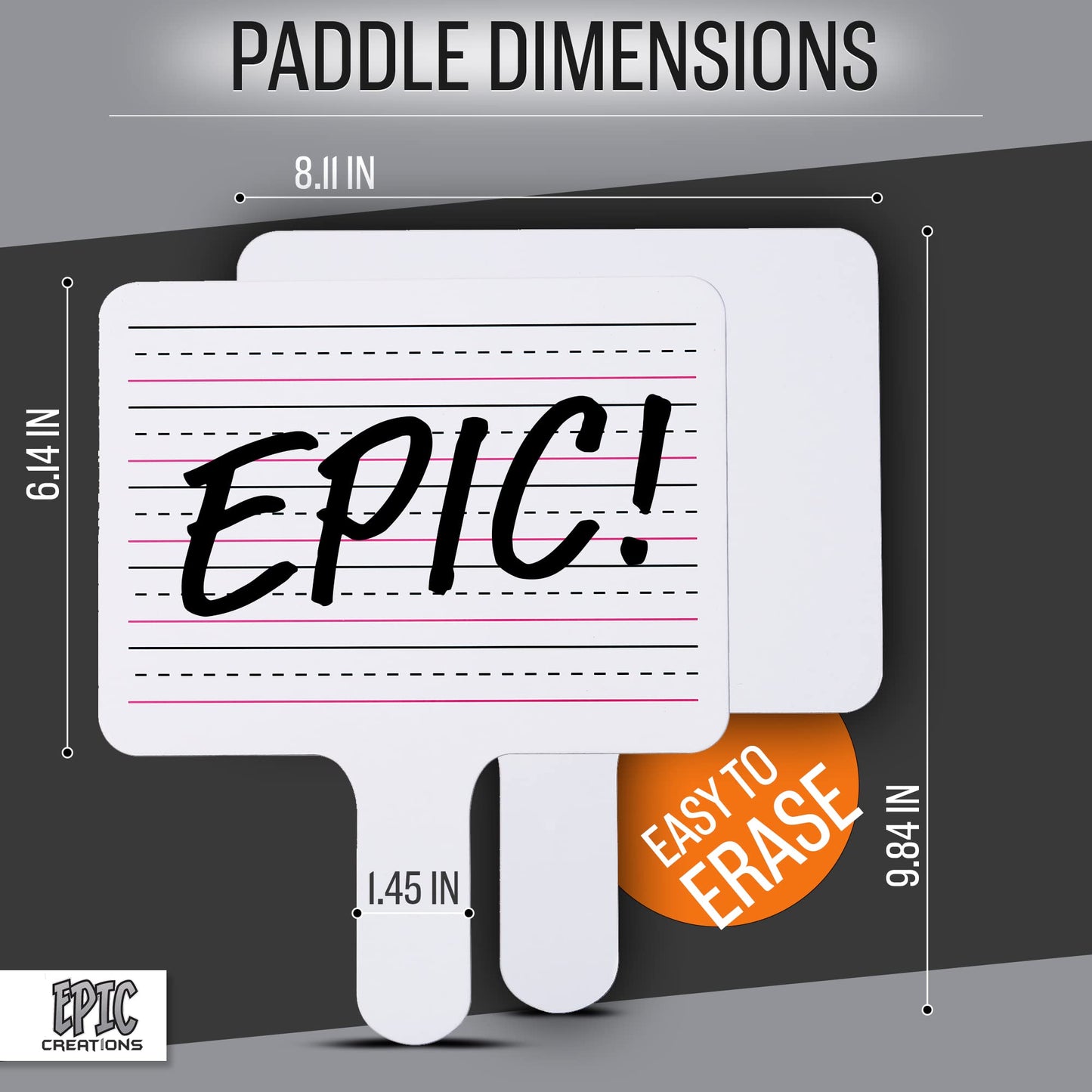 Epic Creations Dry Erase Paddles - 24 Pack 8.11 x 6.14 Inches - Double Sided Handheld Whiteboard - Dry Erase Signs - Hand Held White Board - Auction Paddles - White Board Paddles,Hand Dry Erase Board