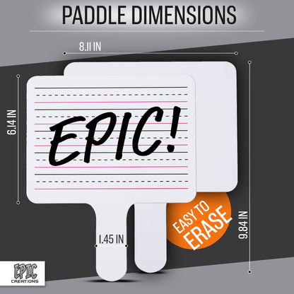 Epic Creations Dry Erase Paddles - 24 Pack 8.11 x 6.14 Inches - Double Sided Handheld Whiteboard - Dry Erase Signs - Hand Held White Board - Auction Paddles - White Board Paddles,Hand Dry Erase Board