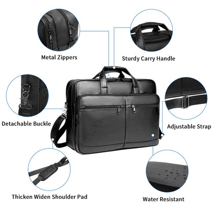seyfocnia Men’s Leather Messenger Bag, 17.3 Inch Laptop Briefcase Satchel Computer Shoulder Bag Business Handbag-Black