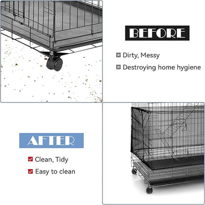 Trinkrittey Adjustable Bird Cage Seed Catcher Net Cover Elastic Band Mesh Cover Black for Parrot Cages