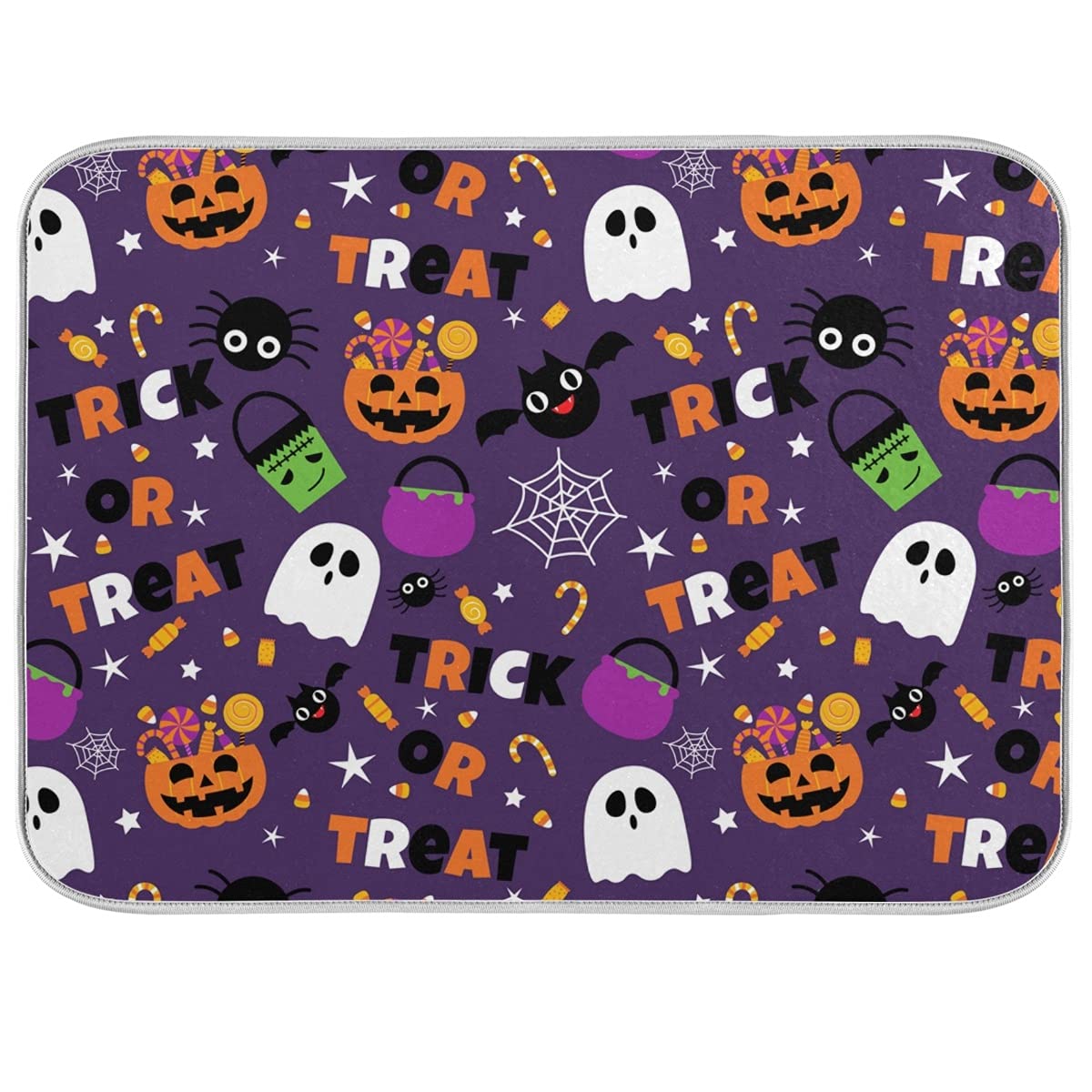Happy Halloween Purple Pumpkin Fall Dish Drying Mat 16x18 for Kitchen Counter Trick or Treat Spooky Ghost Reversible Dishes Draining Mats Medium Absorbent Fast Dry Pad Halloween Accessories