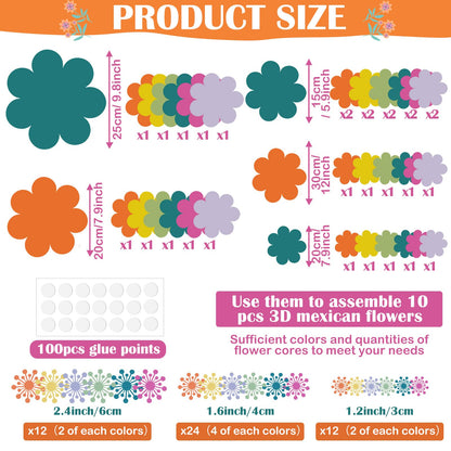 Mooliwe Paper Flowers Decorations for Wall DIY 3D Paper Bulletin Board Mexican Flowers Backdrop Decoration for Classroom Back to School Holiday Party(Bright,12 Set)